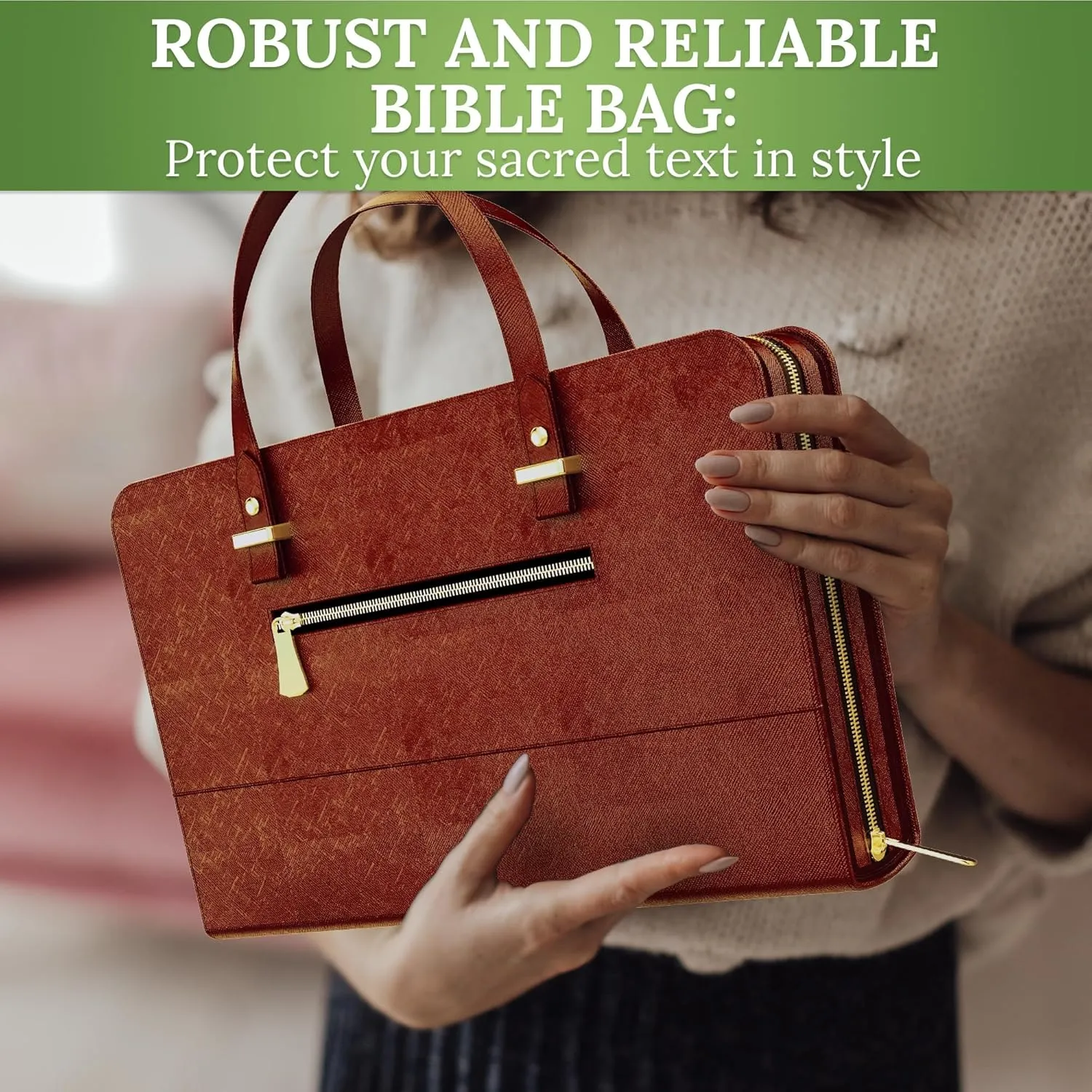DEHITE Bible Bags for Women - Leather Bible Carrying Case - Pen Slots - Zippered Pocket - Premium PU Leather