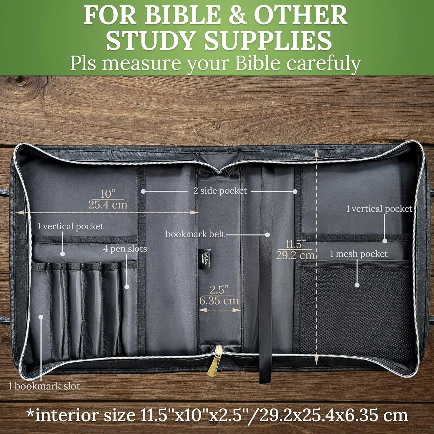 DEHITE Bible Bags for Women - Leather Bible Carrying Case - Pen Slots - Zippered Pocket - Premium PU Leather