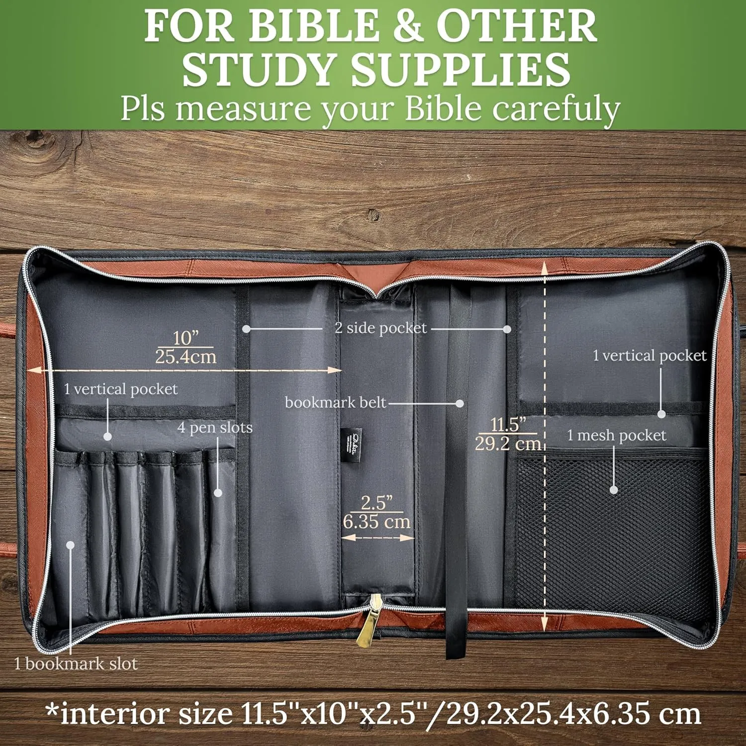 DEHITE Bible Bags for Women - Leather Bible Carrying Case - Pen Slots - Zippered Pocket - Premium PU Leather