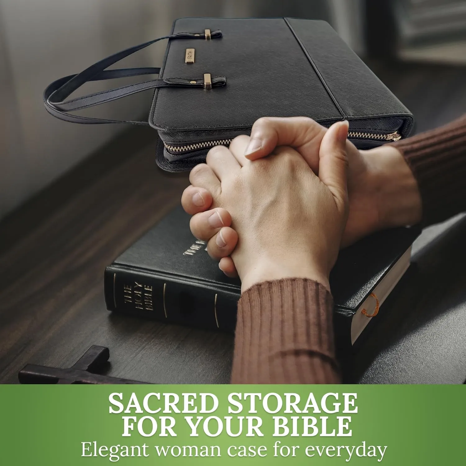 DEHITE Bible Bags for Women - Leather Bible Carrying Case - Pen Slots - Zippered Pocket - Premium PU Leather