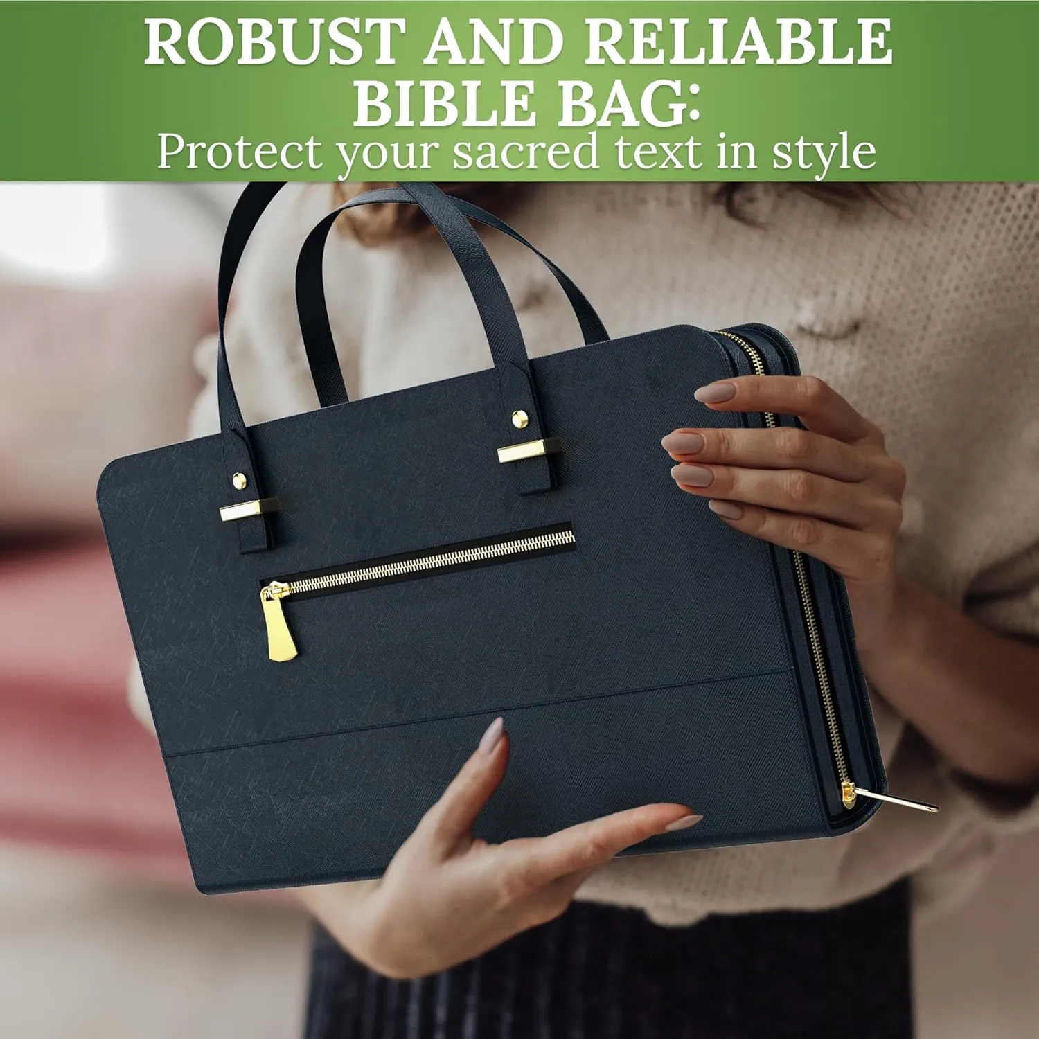 DEHITE Bible Bags for Women - Leather Bible Carrying Case - Pen Slots - Zippered Pocket - Premium PU Leather