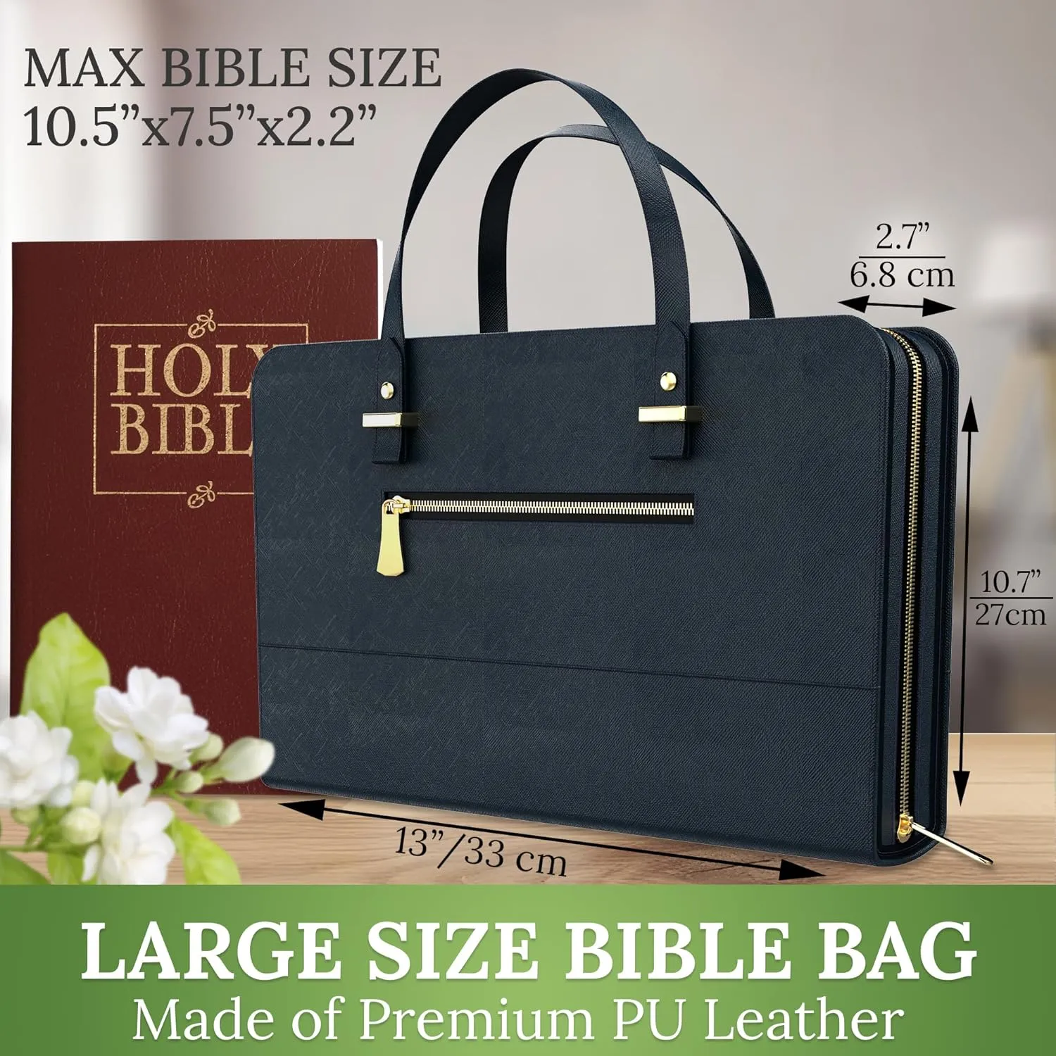 DEHITE Bible Bags for Women - Leather Bible Carrying Case - Pen Slots - Zippered Pocket - Premium PU Leather