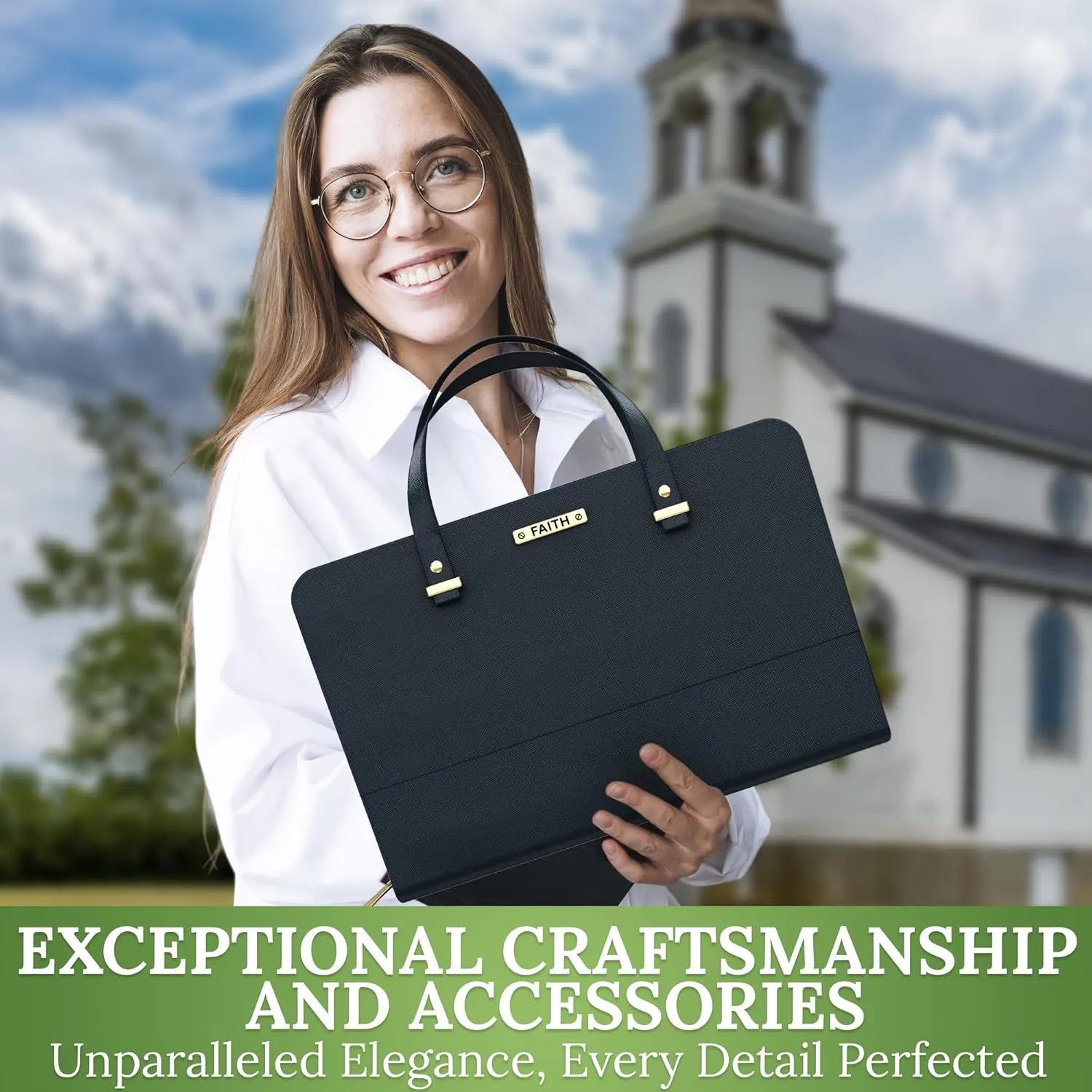 DEHITE Bible Bags for Women - Leather Bible Carrying Case - Pen Slots - Zippered Pocket - Premium PU Leather