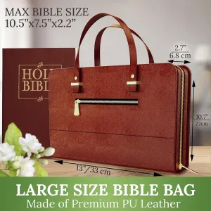 DEHITE Bible Bags for Women - Leather Bible Carrying Case - Pen Slots - Zippered Pocket - Premium PU Leather