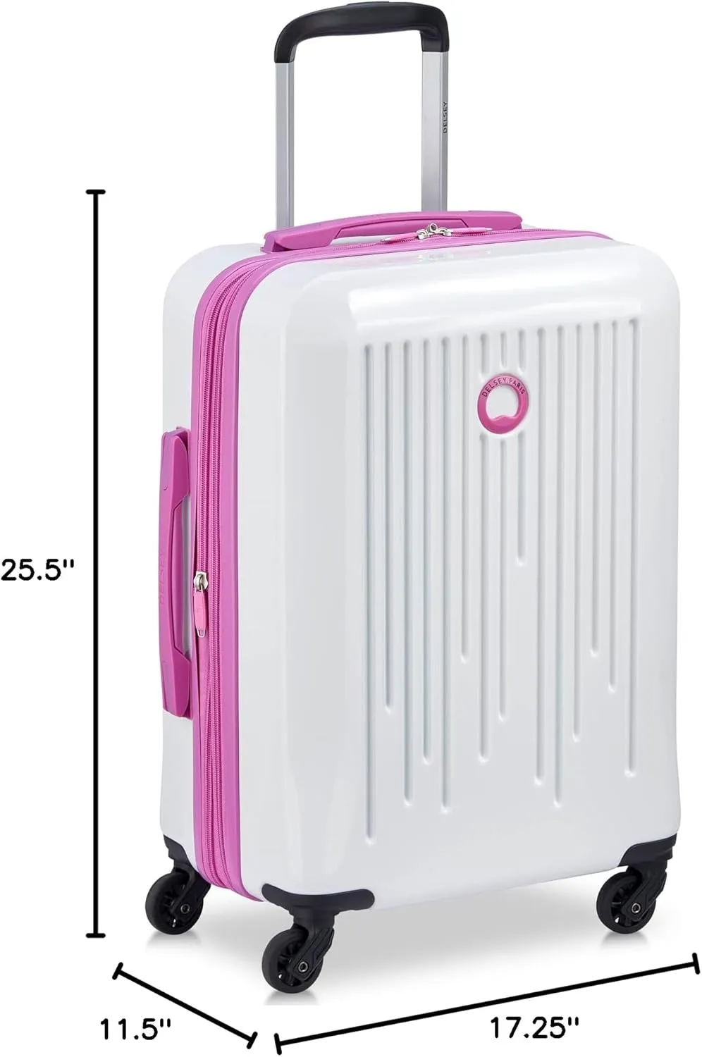 DELSEY PARIS Christine Expandable Luggage, Stylish and Unique, Glossy Exterior with 360 Spinner Wheels, Lockable Telescoping Handle, Nestable Luggage Set, White with Mauve Trim, 2-Piece Set (20/24)