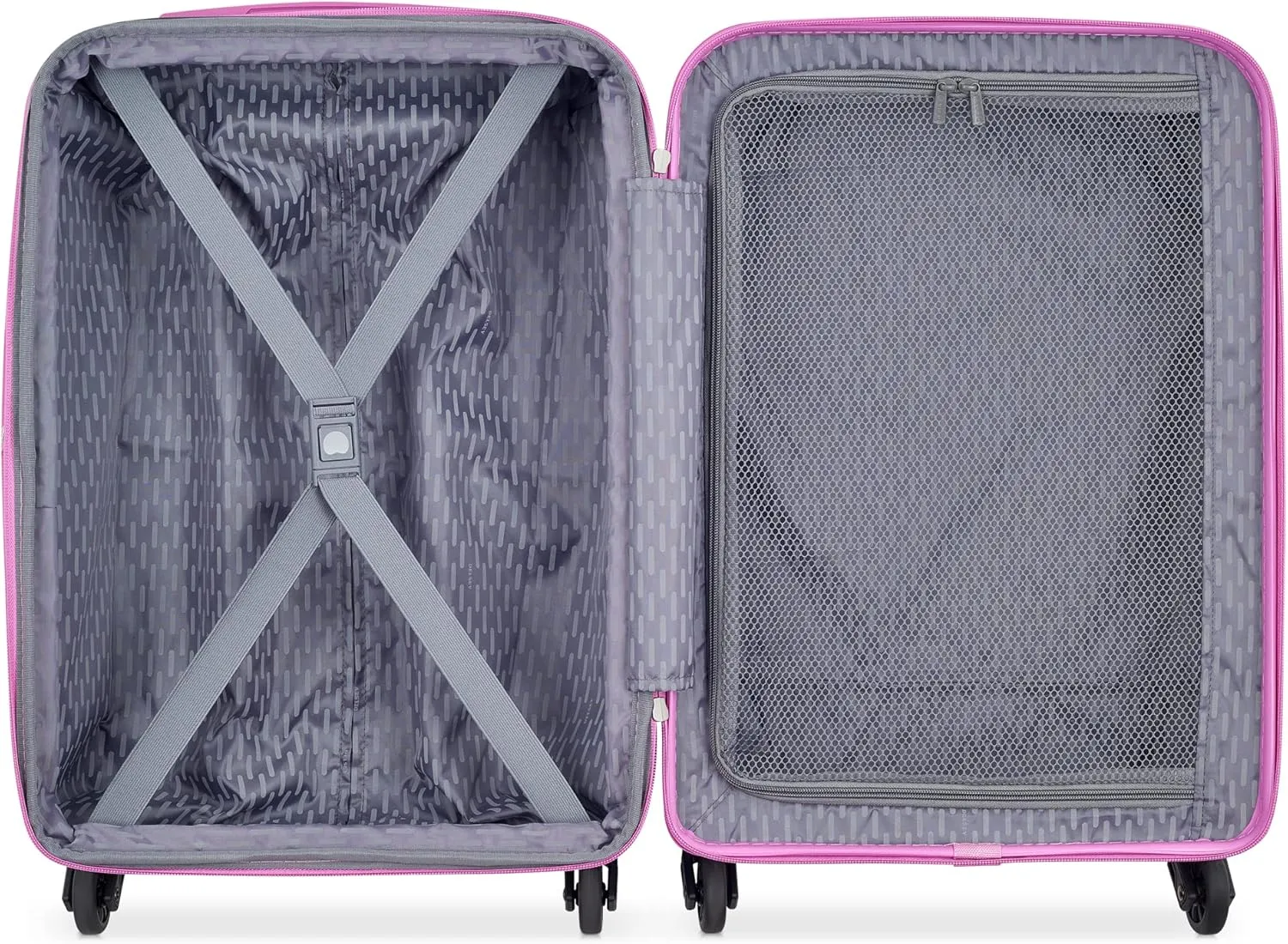 DELSEY PARIS Christine Expandable Luggage, Stylish and Unique, Glossy Exterior with 360 Spinner Wheels, Lockable Telescoping Handle, Nestable Luggage Set, White with Mauve Trim, 2-Piece Set (20/24)