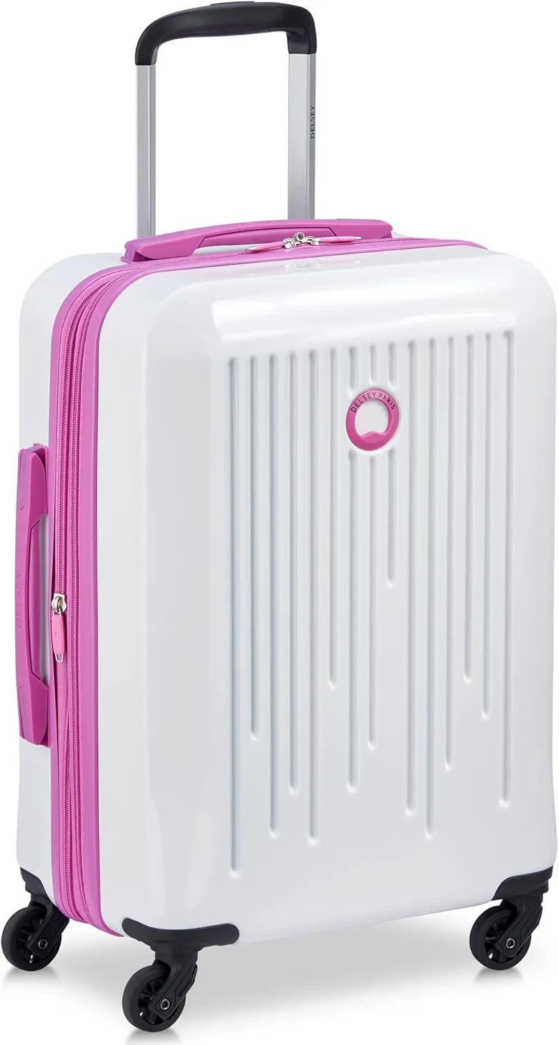 DELSEY PARIS Christine Expandable Luggage, Stylish and Unique, Glossy Exterior with 360 Spinner Wheels, Lockable Telescoping Handle, Nestable Luggage Set, White with Mauve Trim, 2-Piece Set (20/24)