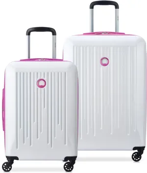 DELSEY PARIS Christine Expandable Luggage, Stylish and Unique, Glossy Exterior with 360 Spinner Wheels, Lockable Telescoping Handle, Nestable Luggage Set, White with Mauve Trim, 2-Piece Set (20/24)