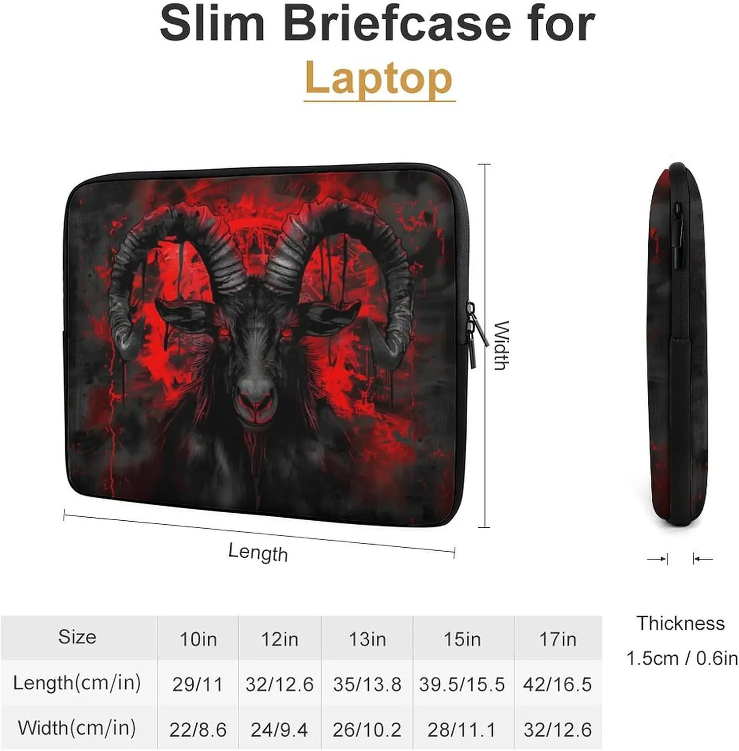 Demon Goat Head Gothic Laptop Sleeve 13/15 Inch Briefcase Cover Shockproof Protective Case Handbags Portable Laptop Bag