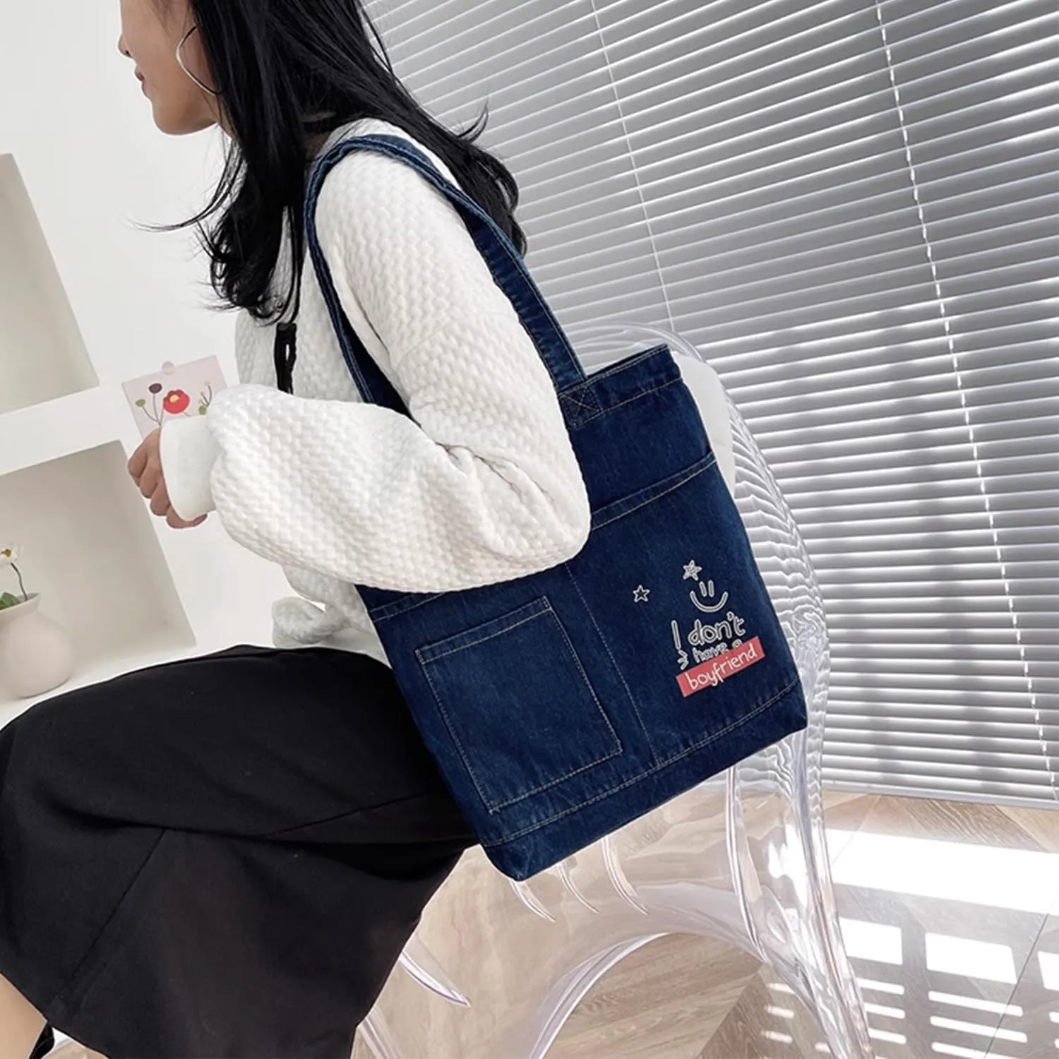 Denim Crossbody Hobo Bag Shoulder Bag for Women Casual Lightweight Handbag for Shopping Work Travel