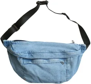 Denim Fanny Pack Casual Waist Bag for Women Small Adjustable Hobo Belt Bag Grunge Phone Holder for Work Crossbody Bag (light blue)