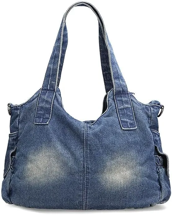 Denim Hobo Bag for Women Jeans Purse Large Capacity Handbags Vintage Shoulder Bags Casual Tote Bag Crossbody Bag