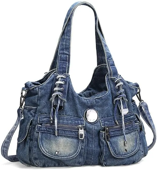 Denim Hobo Bag for Women Jeans Purse Large Capacity Handbags Vintage Shoulder Bags Casual Tote Bag Crossbody Bag