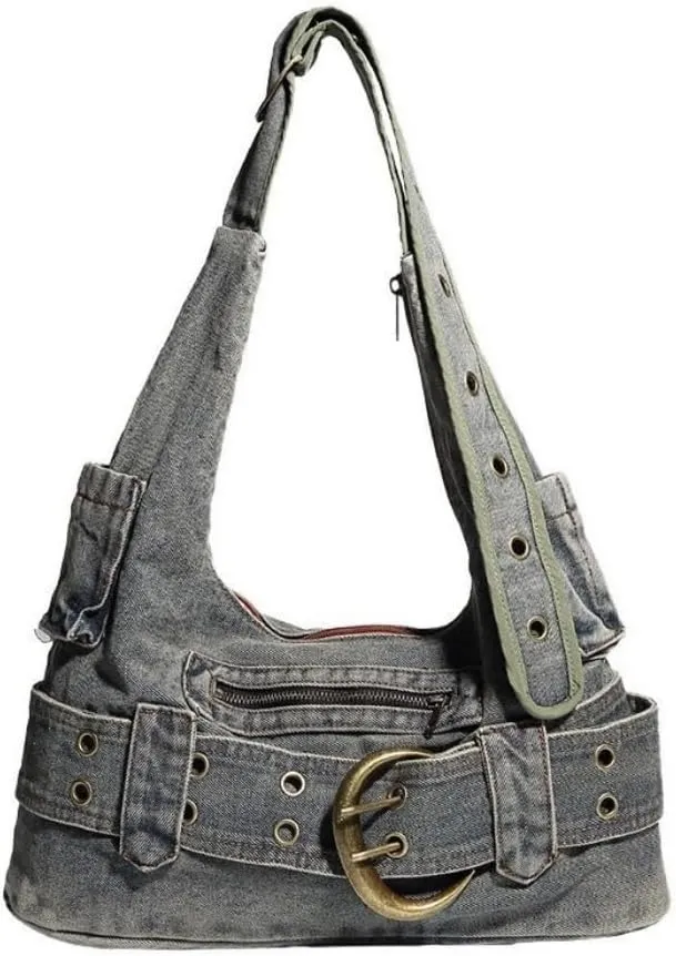 Denim Hobo Bag Trashy Y2k Shoulder Purse Retro Denim Crossbody Bags Handbag Acubi Bags Punk Y2k Stuff