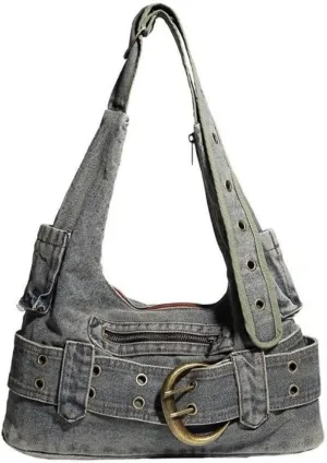 Denim Hobo Bag Trashy Y2k Shoulder Purse Retro Denim Crossbody Bags Handbag Acubi Bags Punk Y2k Stuff