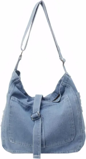 Denim Hobo Tote Bag for Women Larger Casual Crossbody Shoulder Purse with Adjustable Strap, Blue