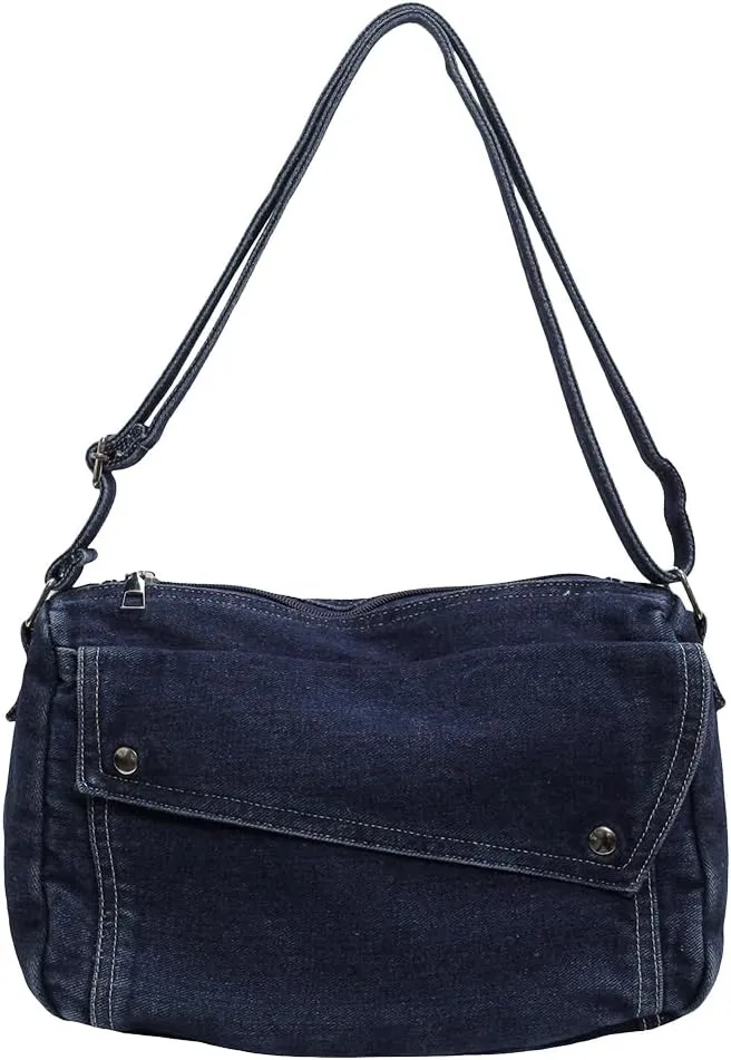 Denim Messenger Bag Casual Retro Women Aesthetic Crossbody Bag Handbag Lightweight Hobo Bag with Adjustable Strap