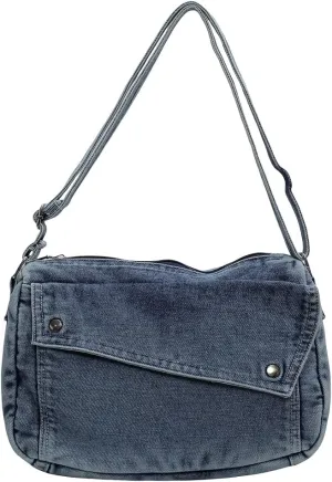 Denim Messenger Bag Casual Retro Women Aesthetic Crossbody Bag Handbag Lightweight Hobo Bag with Adjustable Strap
