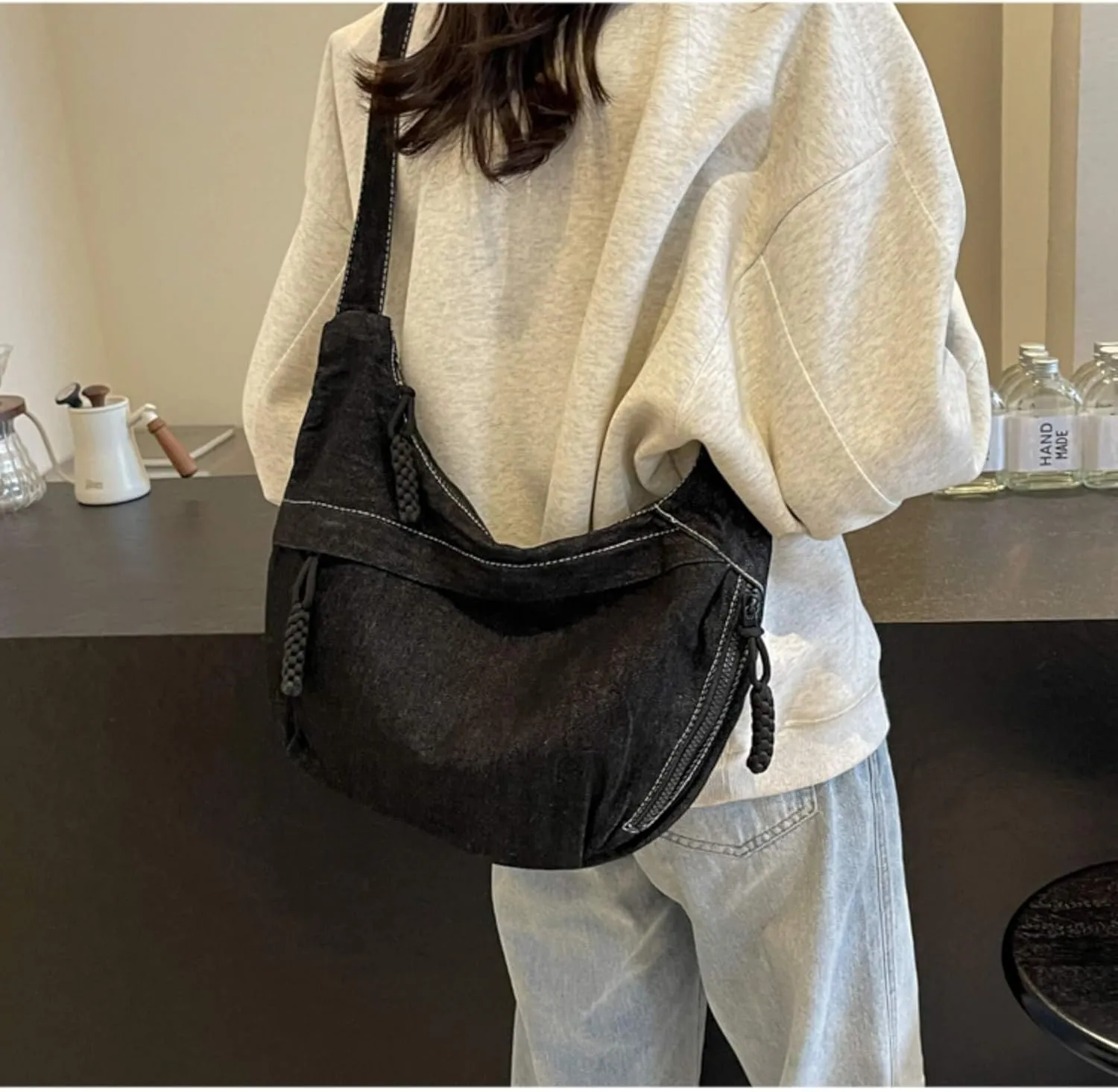 Denim Messenger Bag, Jean Crossbody Bag for Women Men
