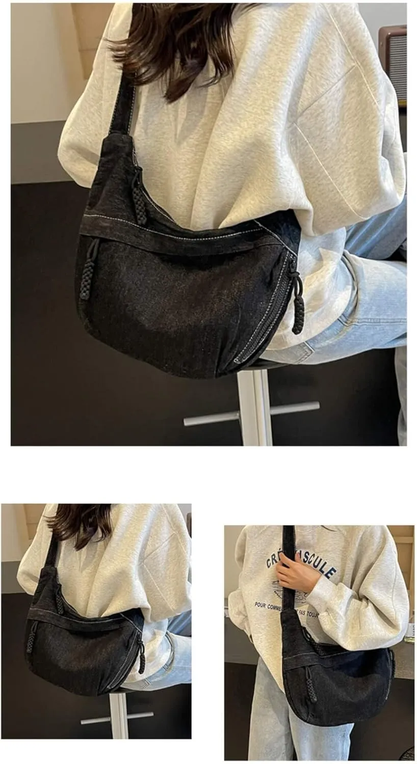 Denim Messenger Bag, Jean Crossbody Bag for Women Men