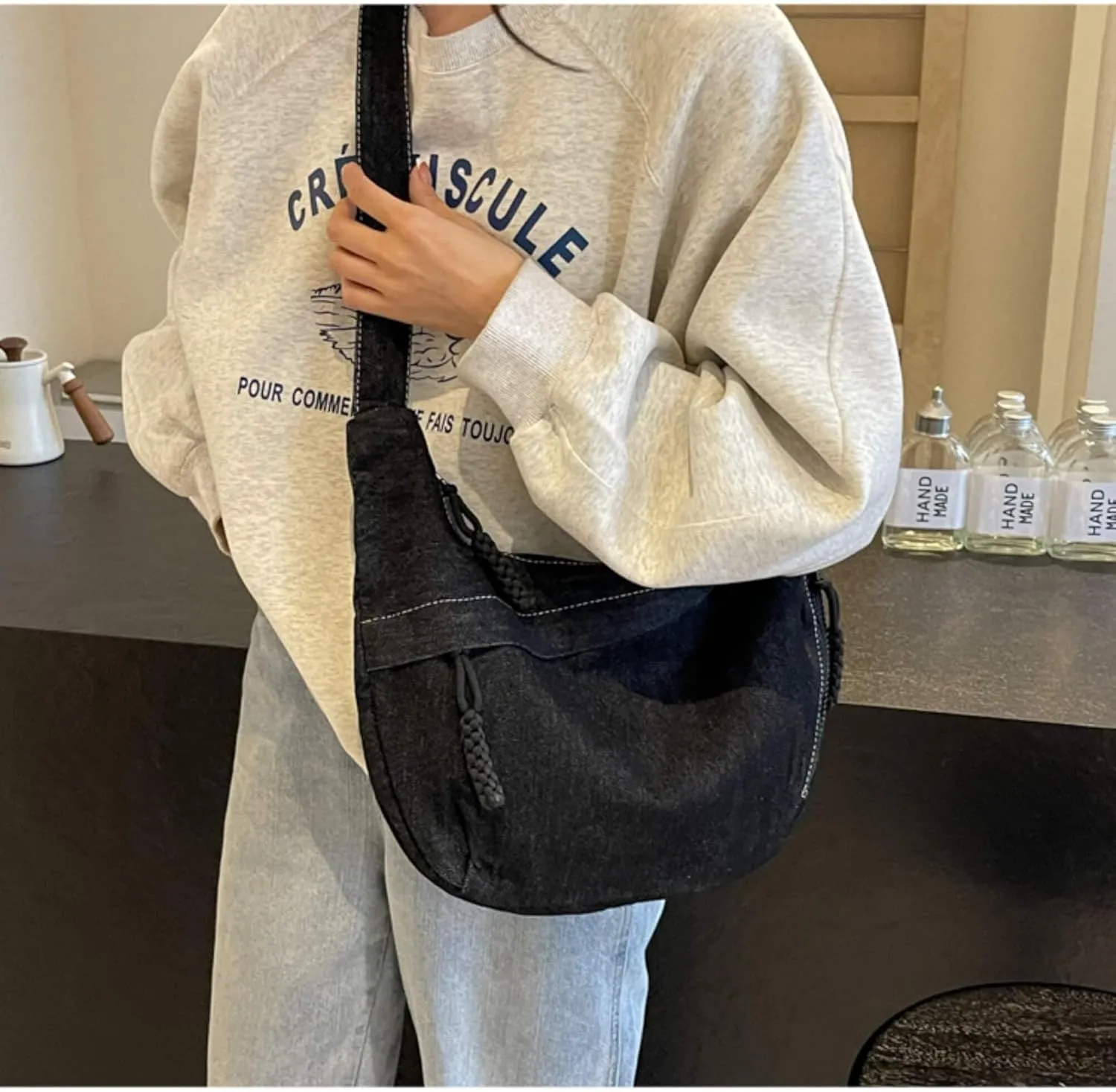 Denim Messenger Bag, Jean Crossbody Bag for Women Men