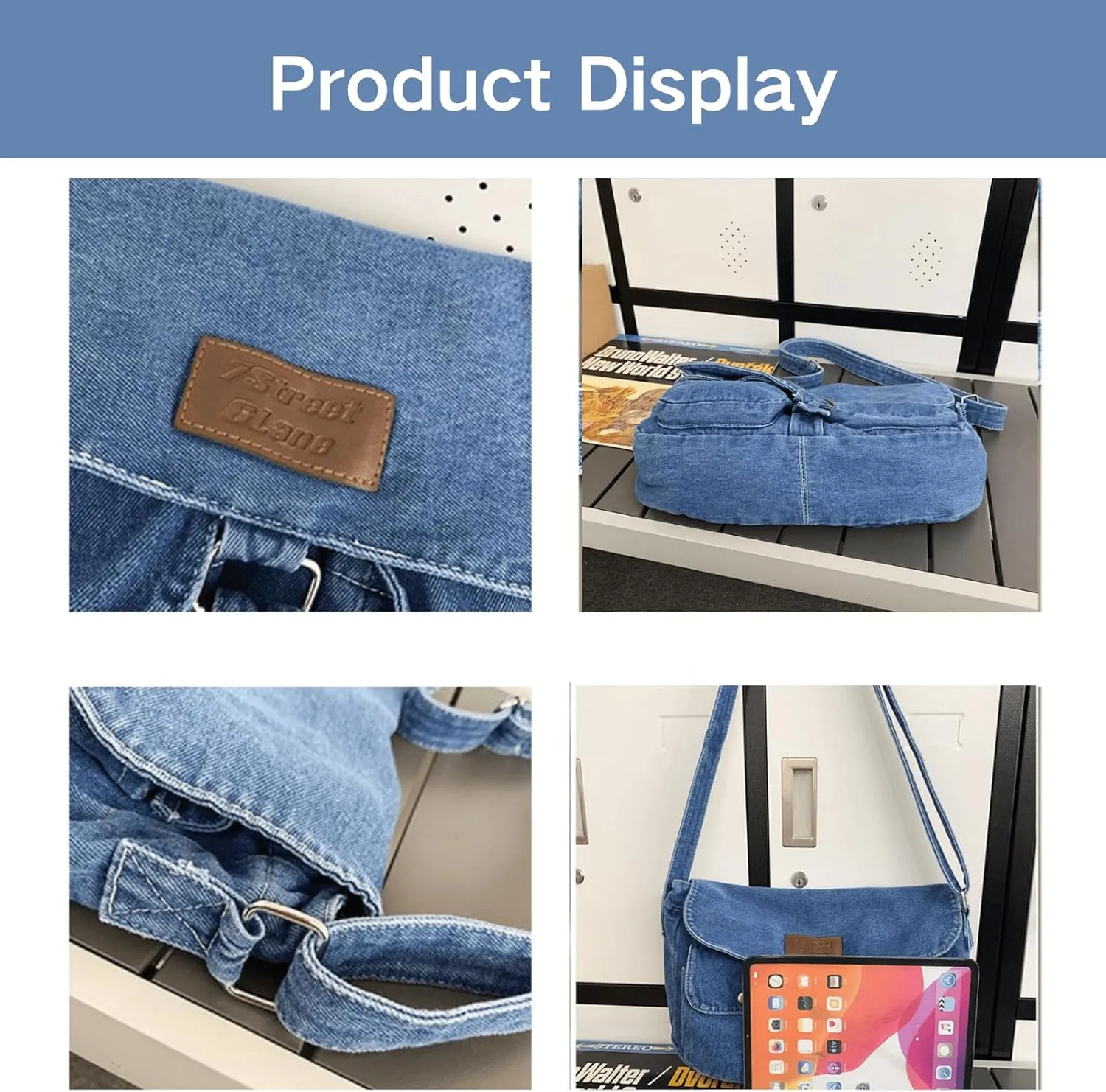 Denim Messenger Shoulder Bag, Blue Jean Hobo Tote Bag,Retro Denim Large Crossbody Bag Purse For Women Men 2024