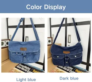 Denim Messenger Shoulder Bag, Blue Jean Hobo Tote Bag,Retro Denim Large Crossbody Bag Purse For Women Men 2024