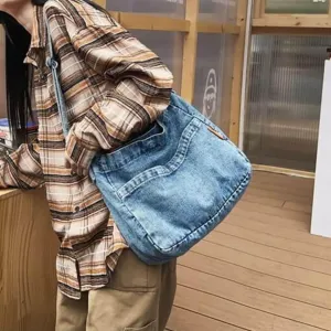 Denim Messenger Shoulder Bag, Blue Jean Hobo Tote Bag,Retro Denim Large Crossbody Bag Purse For Women Men 2024