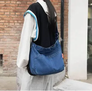 Denim Messenger Shoulder Bag, Blue Jean Hobo Tote Bag,Retro Denim Large Crossbody Bag Purse For Women Men 2024