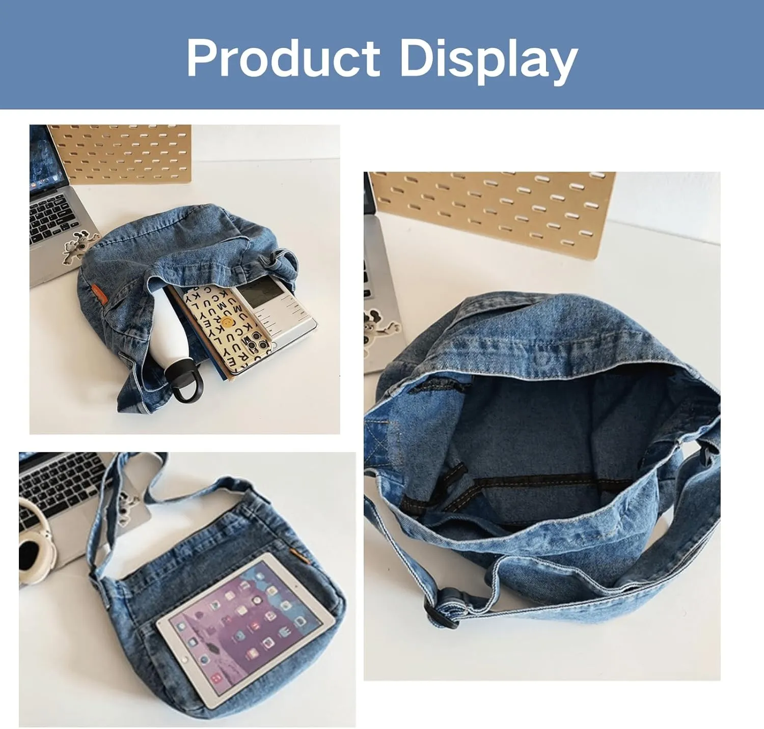 Denim Messenger Shoulder Bag, Blue Jean Hobo Tote Bag,Retro Denim Large Crossbody Bag Purse For Women Men 2024