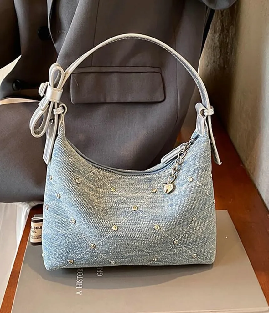 Denim Purse Hobo Handbag for Women Jean Purse Clutch Stylish Shoulder Bags Small Tote Bag Blue