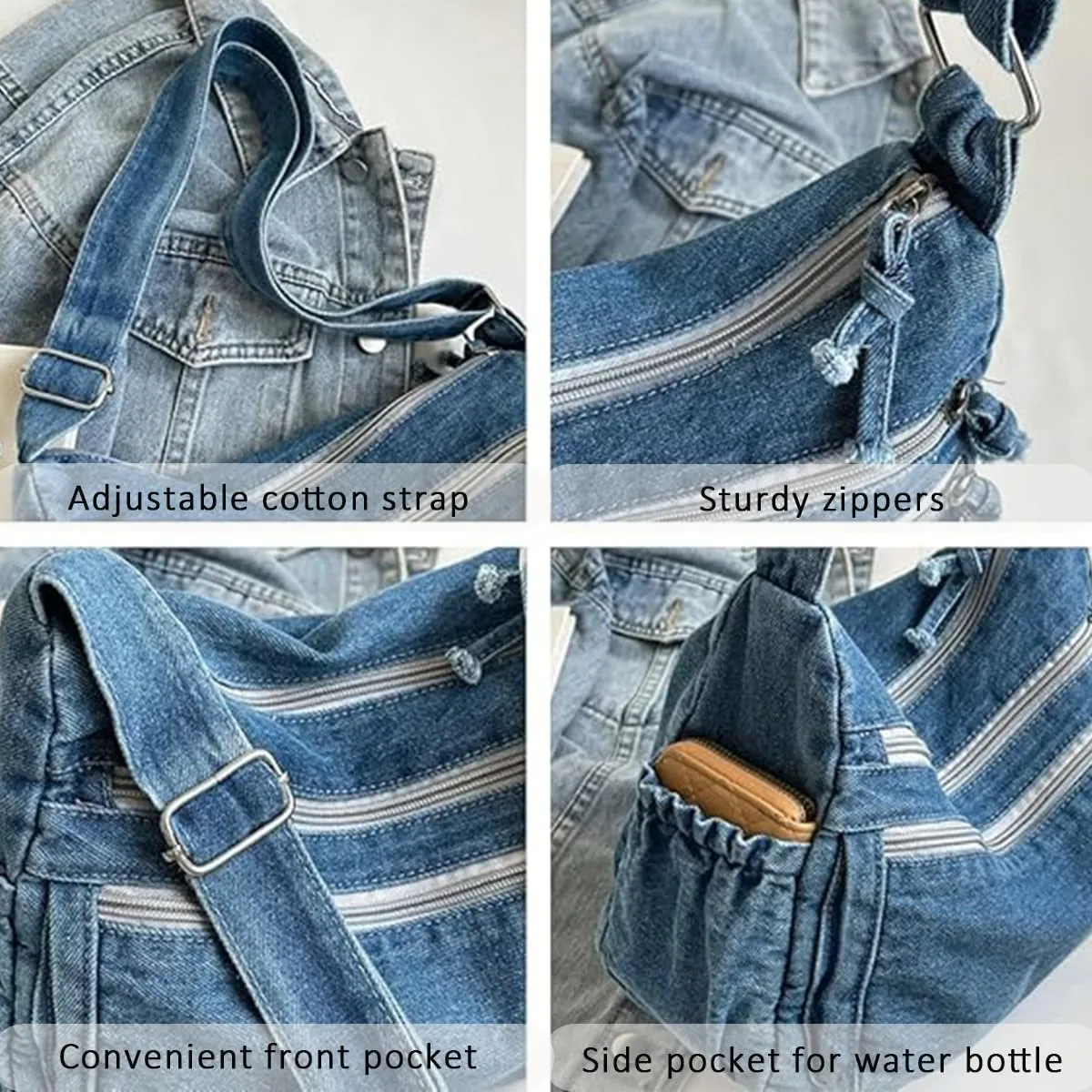 Denim Purses for Women Denim Crossbody Handbags Jean Casual Lightweight Shoulder Tote Purse
