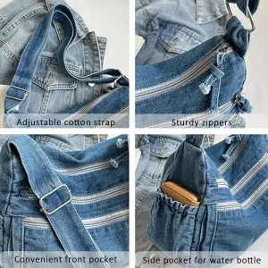 Denim Purses for Women Denim Crossbody Handbags Jean Casual Lightweight Shoulder Tote Purse