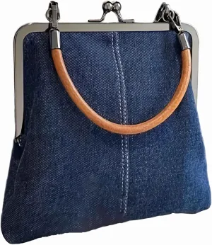 Denim Purses For Women Kiss Lock Purses And Handbags Denim Crossbody Bags For Women