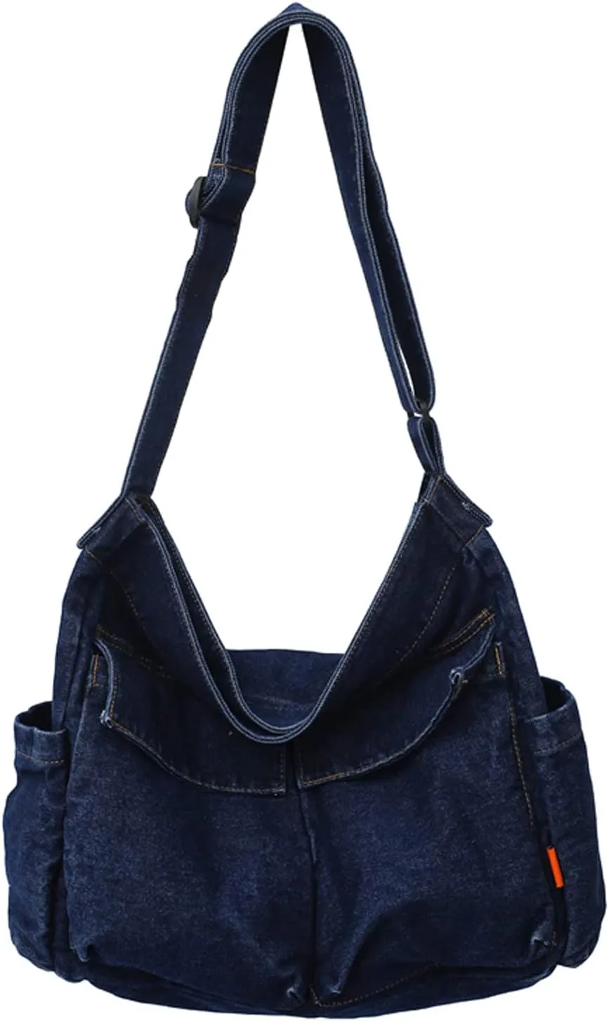 Denim Shoulder Bag Canvas Messenger Bag for Women Men Tote Bag Casual Retro Aesthetic Crossbody Bag Handbag