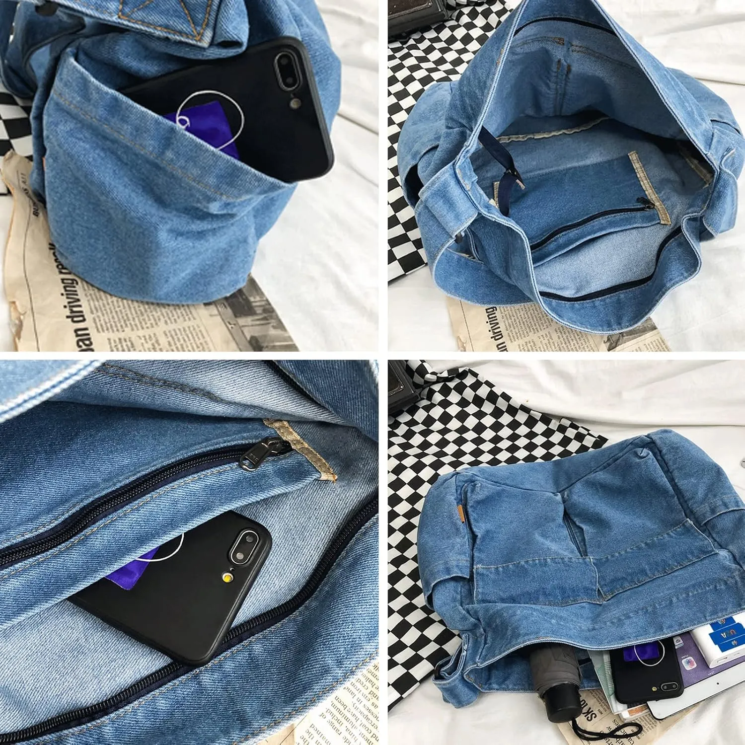 Denim Shoulder Bag Canvas Messenger Bag for Women Men Tote Bag Casual Retro Aesthetic Crossbody Bag Handbag