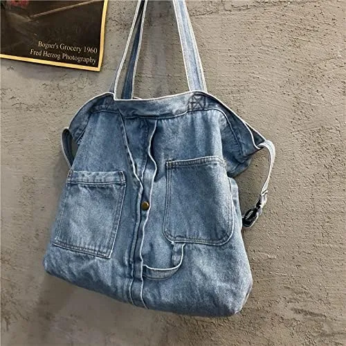 Denim Shoulder Bag Canvas Messenger Bag for Women Men Tote Bag Casual Retro Aesthetic Crossbody Bag Hobo Handbag