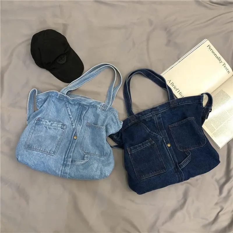 Denim Shoulder Bag Canvas Messenger Bag for Women Men Tote Bag Casual Retro Aesthetic Crossbody Bag Hobo Handbag