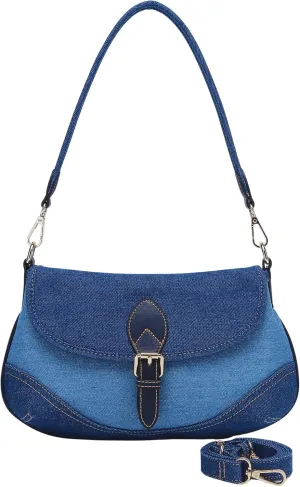 Denim Shoulder Bag for Women - Vintage Chic Blue Jean Purse with Premium Canvas & Structured Design, Versatile Hobo Crossbody Bag with 2 Straps-for Casual & Urban Styles