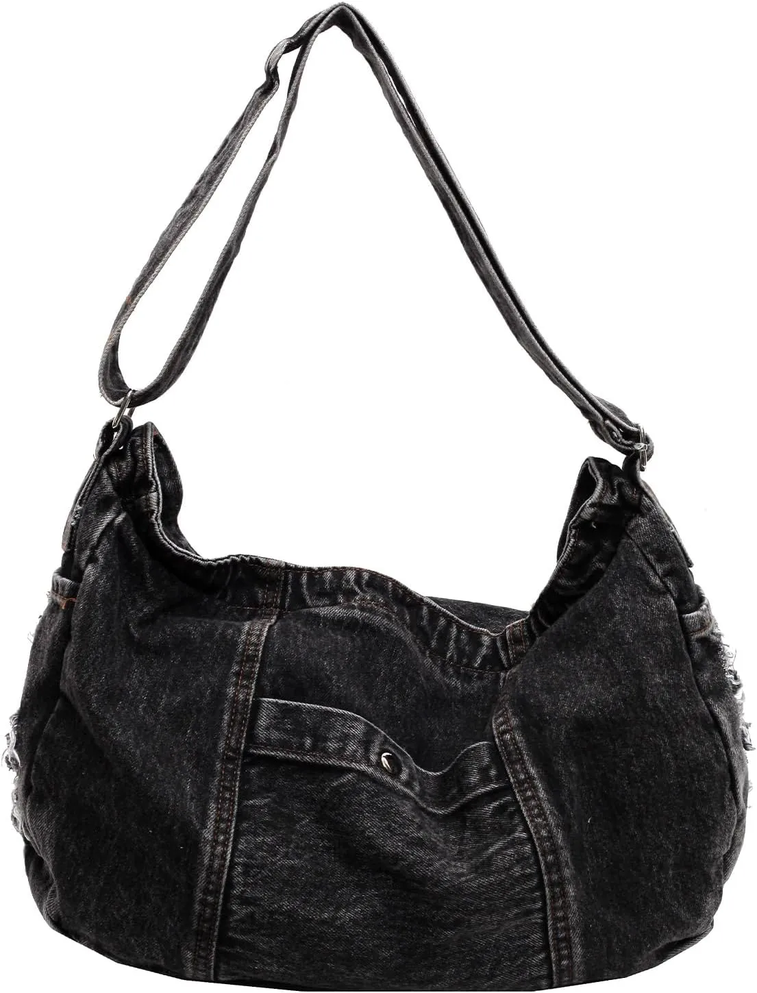 Denim Shoulder Bag for Women,Canvas Tote Messenger Bag with Zipper,Large Casual Crossbody Hobo Handbag Denim Purse
