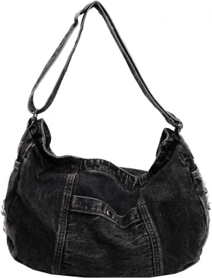 Denim Shoulder Bag for Women,Canvas Tote Messenger Bag with Zipper,Large Casual Crossbody Hobo Handbag Denim Purse