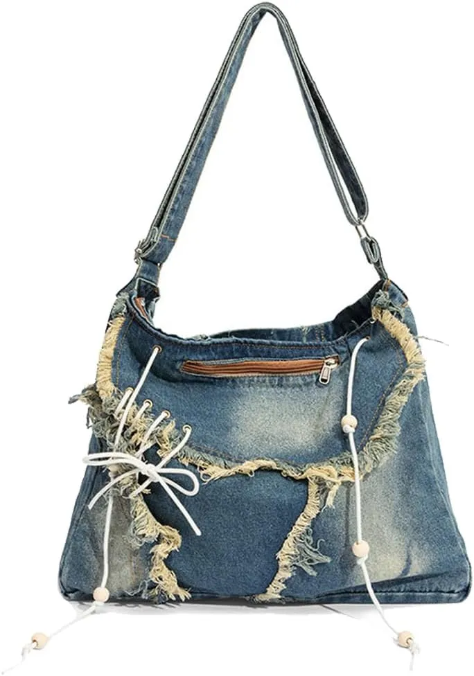 Denim Tote Bag Designer Jean Handbags for Women Denim Purse Large Hobo Shoulder Bag Y2K Crossbody Bag