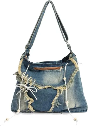 Denim Tote Bag Designer Jean Handbags for Women Denim Purse Large Hobo Shoulder Bag Y2K Crossbody Bag