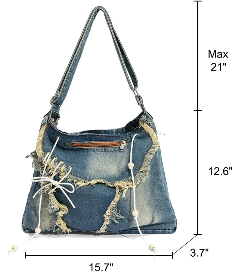 Denim Tote Bag Designer Jean Handbags for Women Denim Purse Large Hobo Shoulder Bag Y2K Crossbody Bag