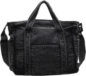 Denim Tote Bag, Large Capacity Crossbody Shoulder Purse for Women, Durable Jean Handbag for Daily Work Shopping