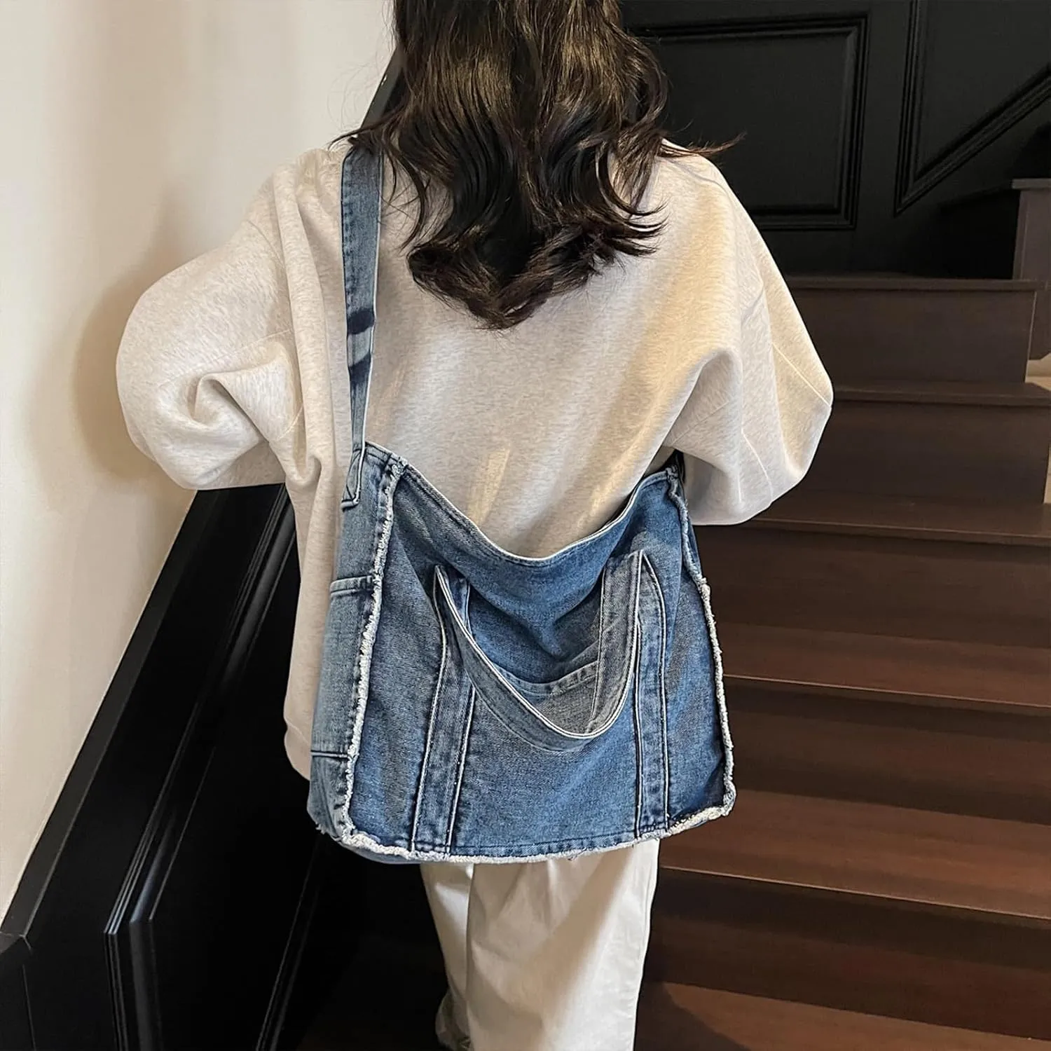 Denim Tote Bags for Women Jean Purse Casual Denim Handbag Large Capacity Crossbody Shoulder Bag