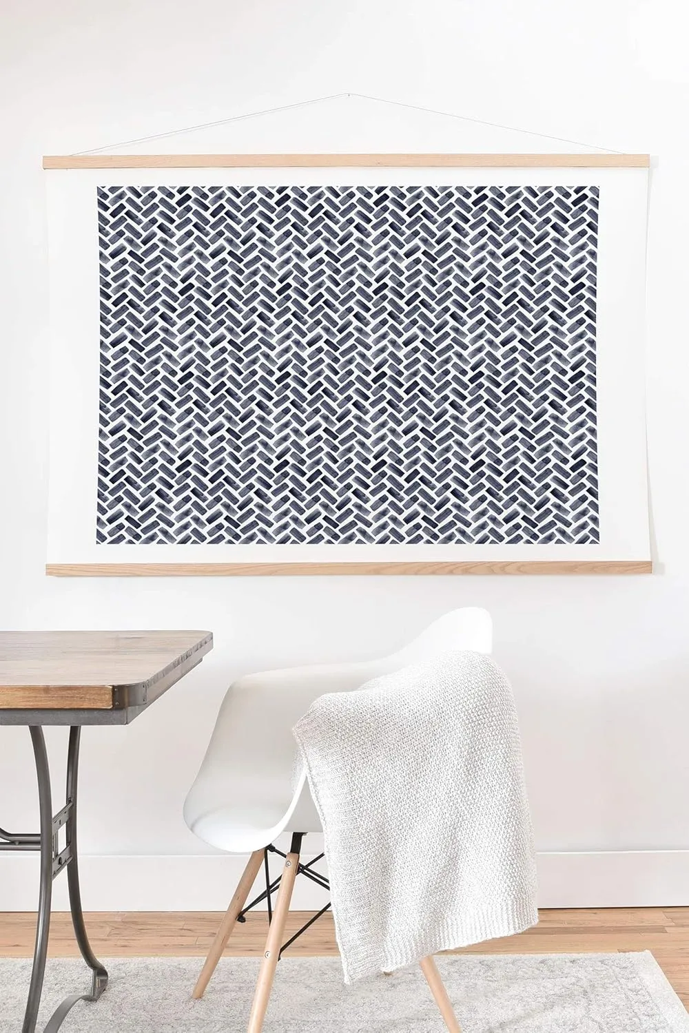 Deny Designs Little Arrow Design Co. Arcadia Herringbone in Indigo Art Print & Hanger, 18x24, Blue