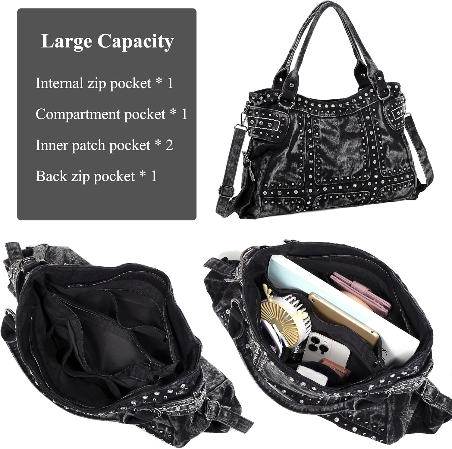Designer Denim Handbags for Women Hobo Tote Bag Crossbody Denim Purses Blue Jean Shoulder Bag