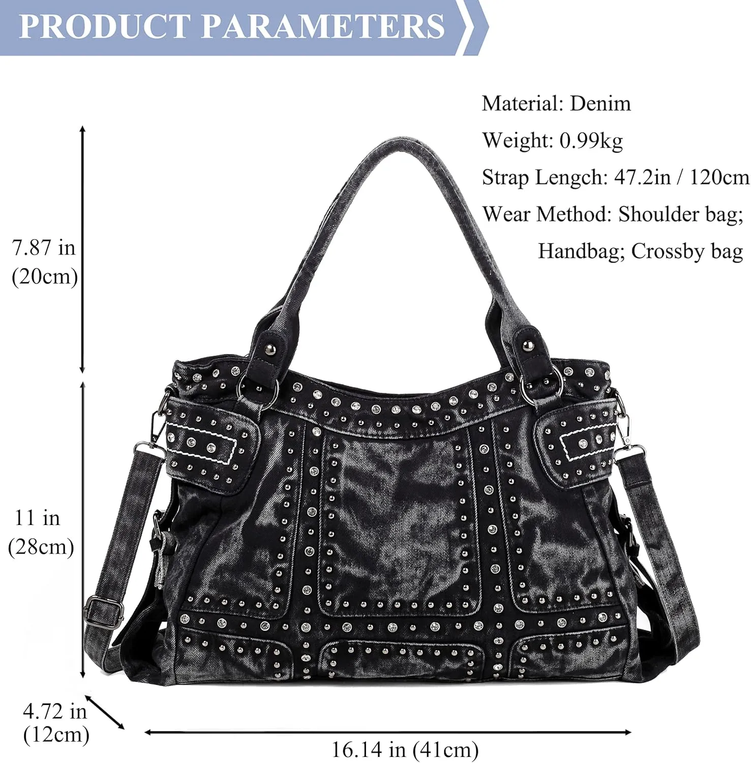 Designer Denim Handbags for Women Hobo Tote Bag Crossbody Denim Purses Blue Jean Shoulder Bag
