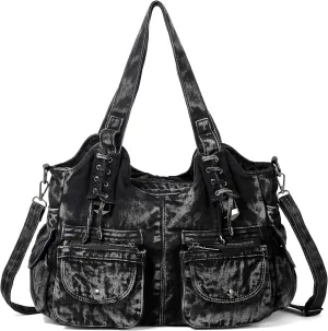 Designer Denim Handbags for Women Hobo Tote Bag Crossbody Denim Purses Blue Jean Shoulder Bag